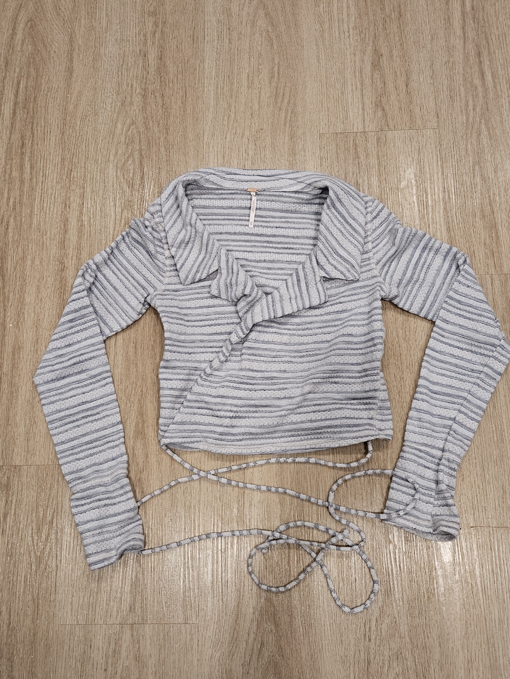 Free People Gray Striped Wrap Sweater